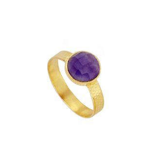Anillo plata piedra amatista 8mm - Unow bañada oro