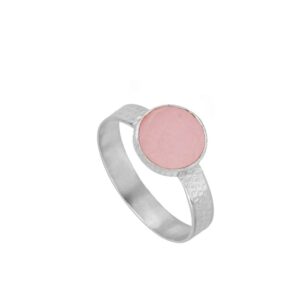 Anillo plata piedra calcedonia rosa 8mm - Uniw rodiada