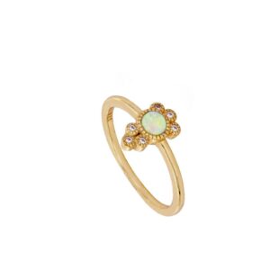 Anillo plata piedra opalo y circonitas - Fusion bañada oro