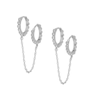 Aros doble con cadena plata 925 - Dupel rodiada