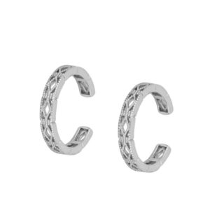 Ear cuff plata aro con rombos - Cilarie rodiada