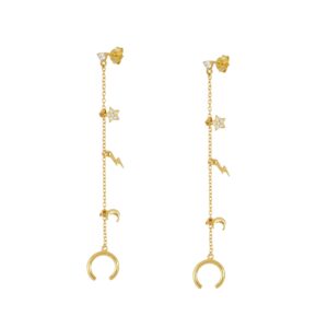 Ear cuff y pendiente plata cuerda mini chamrs - Coste bañada oro