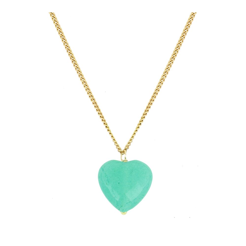 Gargantilla plata con corazón piedra agatha verde agua 14mm Gargantilla plata con piedra agatha verde agua 14mm bañada oro