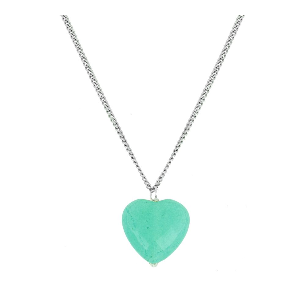 Gargantilla plata con corazón piedra agatha verde agua 14mm Gargantilla plata con piedra agatha verde agua 14mm rodiada