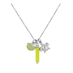 Gargantilla plata mini charms verde y tortuga rodiado