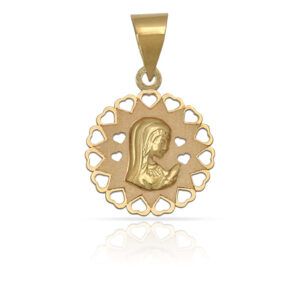Medalla Virgen niña oro 18kl corzazones 14mm