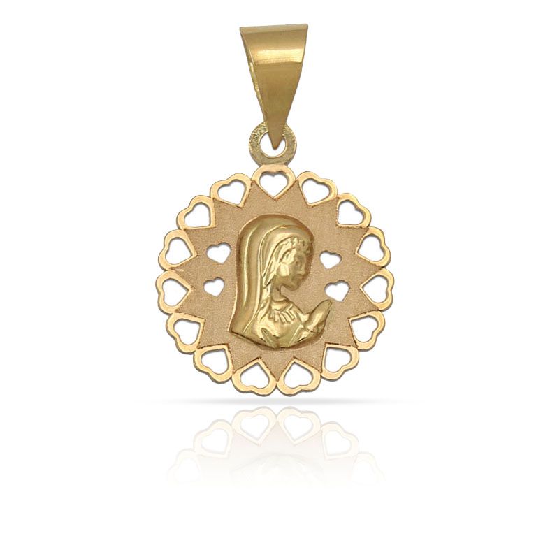 Medalla Virgen niña oro 18kl corazones 14mm Medalla Virgen niña oro 18kl corzazones 14mm