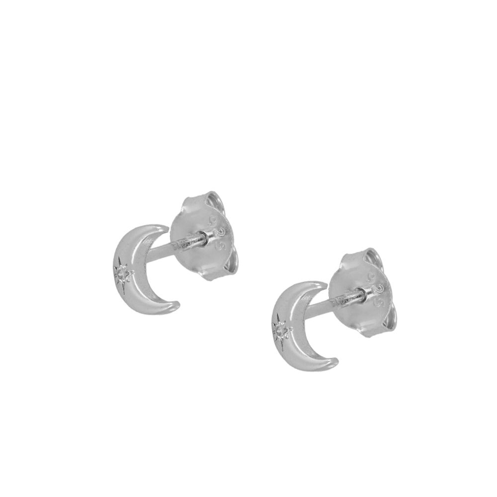 Pendiente luna 11mm circonitas plata 925 Pendiente luna 11mm circonitas plata 925 rodiada