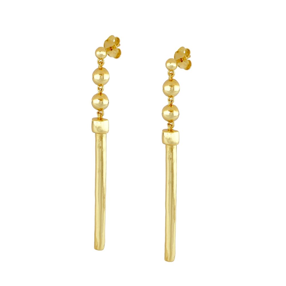 Pendientes largos plata bolitas y barra 58mm - Mew Pendientes largos plata bolitas y barra 58mm - Mew bañado oro