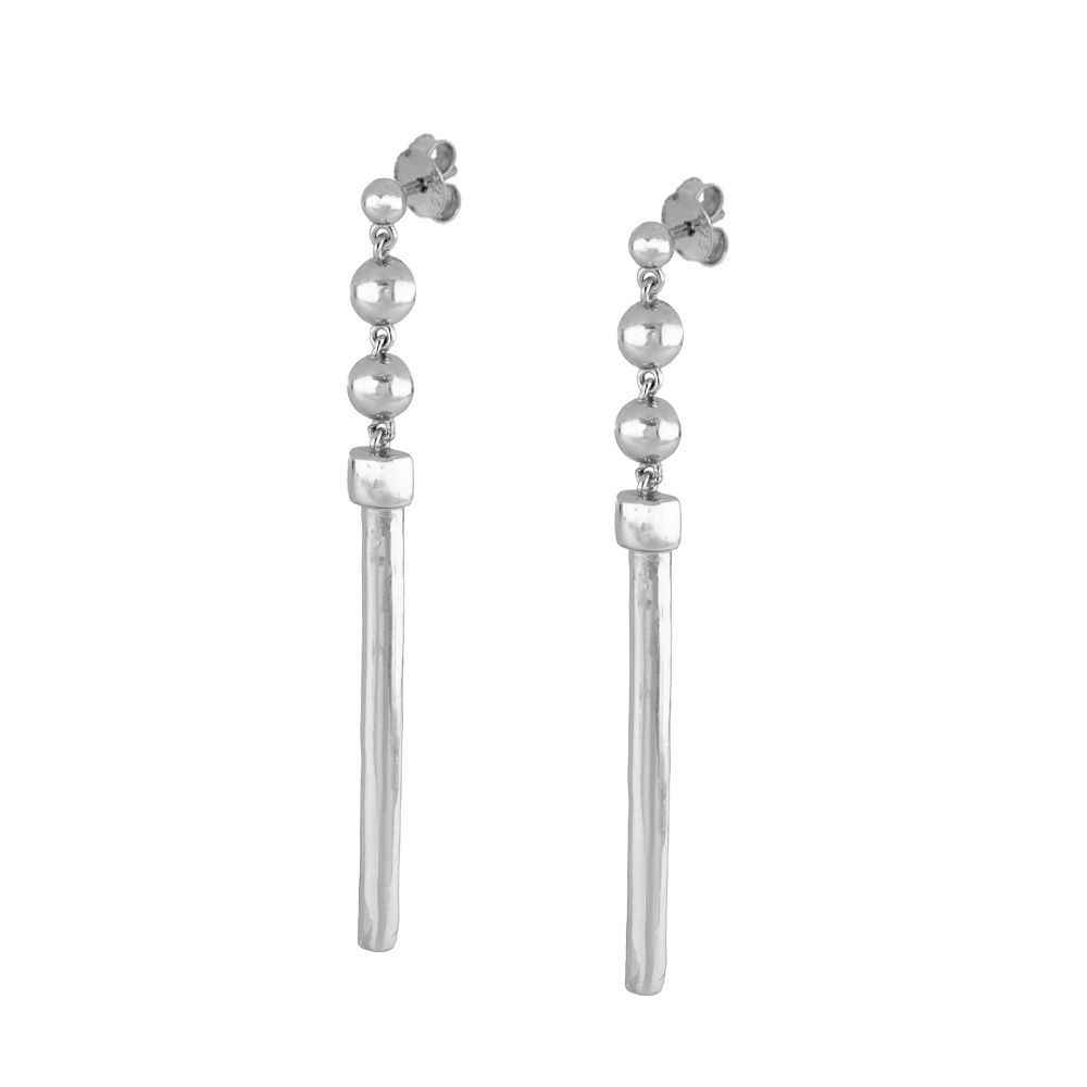 Pendientes largos plata bolitas y barra 58mm - Mew Pendientes largos plata bolitas y barra 58mm - Mew rodiado