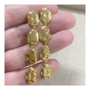 Pendientes largos plata ovalos martele 63mm