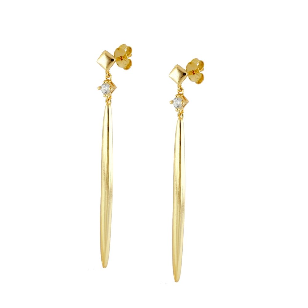 Pendientes largos plata y circonitas 60mm - Braz Pendientes largos plata y circonitas 60mm - Braz bañada oro