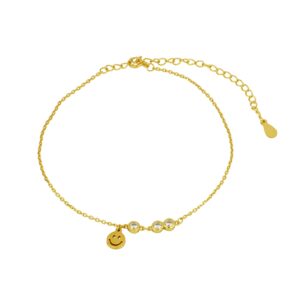Tobillera de plata 925: tipos, tallas y cómo llevarla bien Tobillera plata 925 mini charm smile y circonitas
