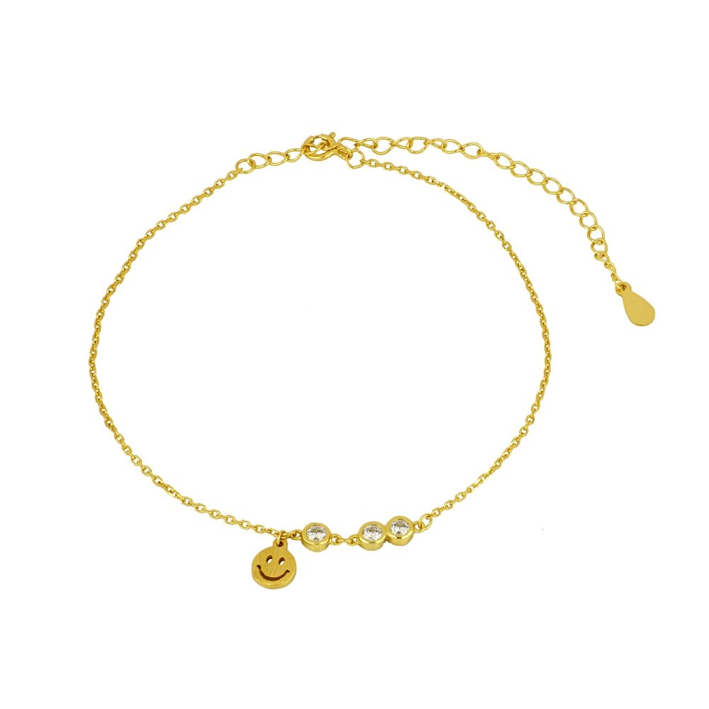 Tobillera plata 925 mini charm smile y circonitas Tobillera plata 925 mini charm smile y circonitas