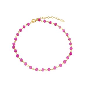 Tobillera plata eslabones y piedra jade fucsia bañada oro