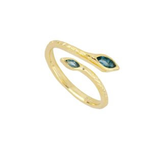 Anillo abierto plata doble cabeza de serpiente Blue