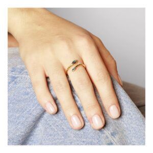 Anillo abierto plata doble cabeza de serpiente Blue foto Anillo abierto plata doble cabeza de serpiente Blue foto