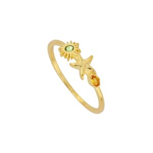 Anillo plata 925 Sol, estrella y gota con circonitas
