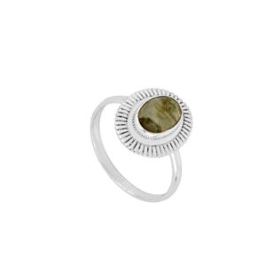 Anillo plata piedra labradorita - Flower rodiada