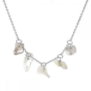 Choker plata 925 mini chamrs 5 perlas irregulares rodiada