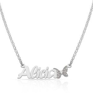 Gargantilla plata nombre y mariposa personalizable