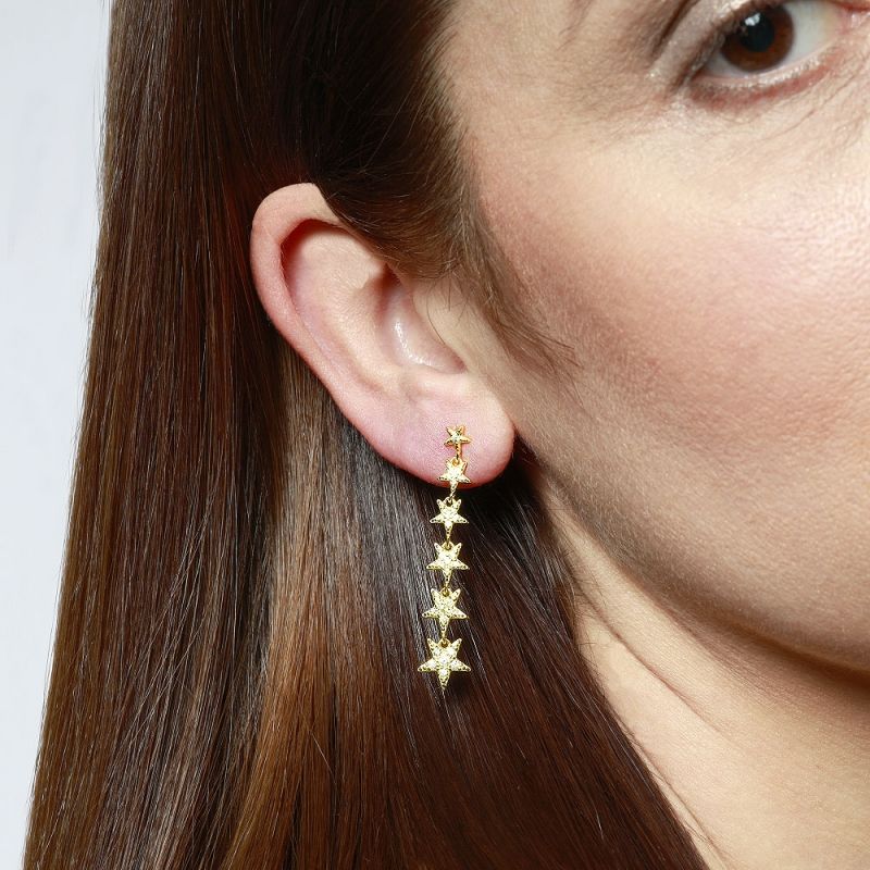 Pendientes largos plata estrellas y circonitas 45mm Pendientes largos plata estrellas y circonitas 45mm foto