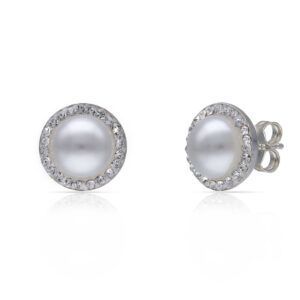 Pendientes plata perla con cerco circonitas 10mm
