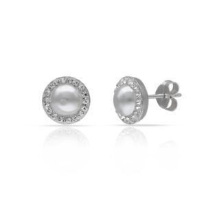 Pendientes plata perla con cerco circonitas 8mm