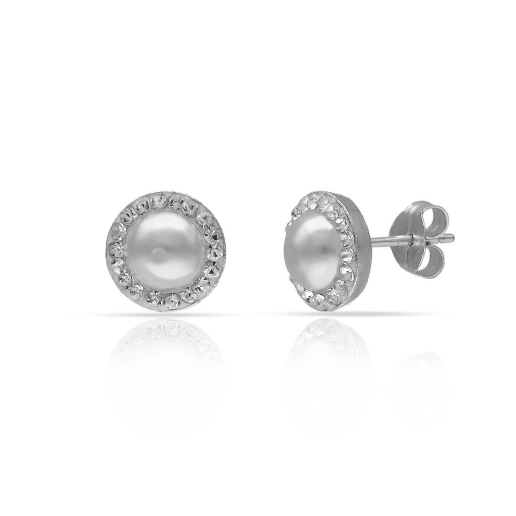 Pendientes plata perla con cerco circonitas 8mm Pendientes plata perla con cerco circonitas 8mm
