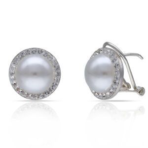 Pendientes plata perlas y cerco cironitas 14mm - Omega