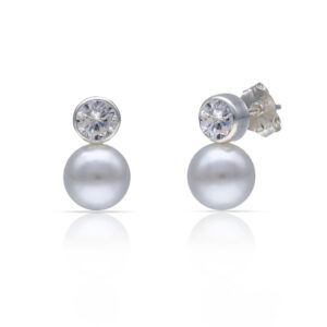 Pendientes plata perlas y circonita redonda 8x13mm