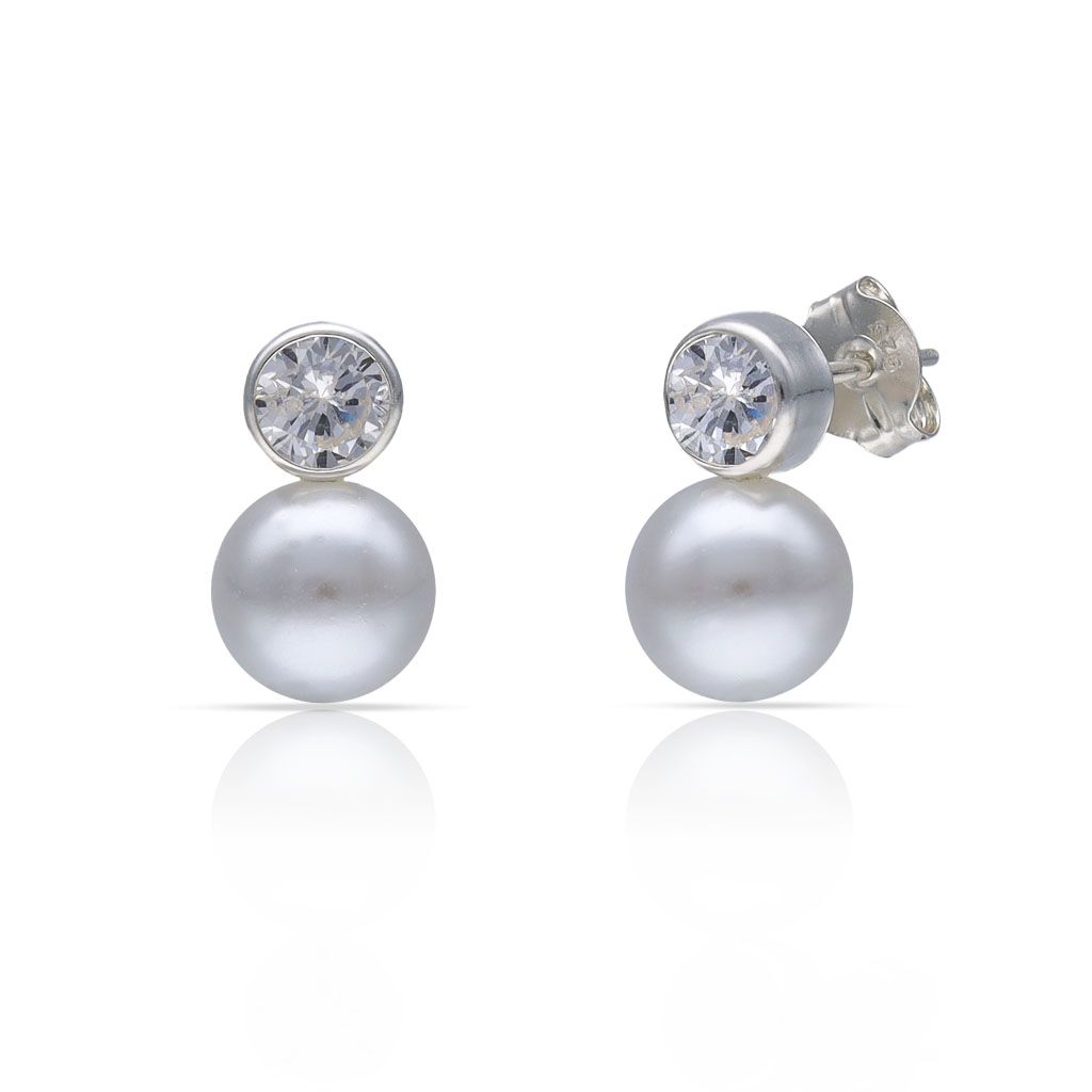 Pendientes plata perlas y circonita redonda 8x13mm Pendientes plata perlas y circonita redonda 8x13mm