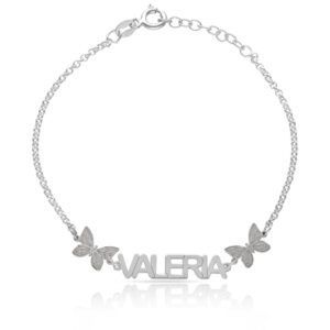 Pulsera plata personalizada nombre y 2 mariposas