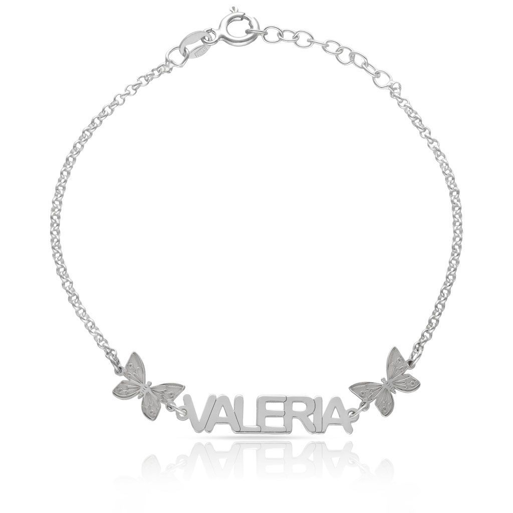 Pulsera plata personalizada nombre y 2 mariposas Pulsera plata personalizada nombre y 2 mariposas