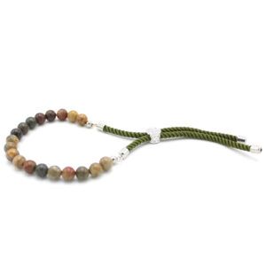 pulsera de hilo con bolas de jaspe verdes