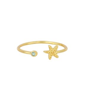 Anillo abierto plata estrella mar y circonita verde