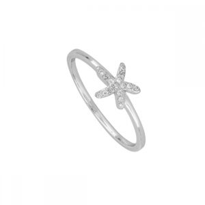 Anillo estrella de mar circonitas 7mm plata - Liora rodiada