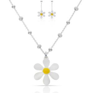 Gargantilla plata colgante flor Margarita esmaltada