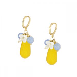 Pendiente aro plata y piedras Floral ( 3 variaciones) amarillo