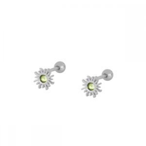 Pendiente plata sol con turmalina verde 5,5mm rodiada