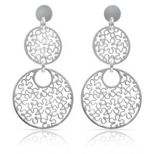 Pendientes largos plata circulos con flores caladas 20x40mm