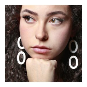 Pendientes largos plata doble aro ovalo nacar foto 2