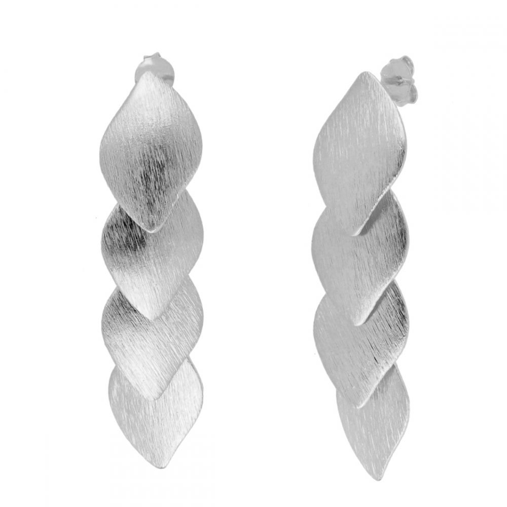 Pendientes largos plata hojas rayadas 45mm Pendientes largos plata hojas rayadas 45mm rodiada