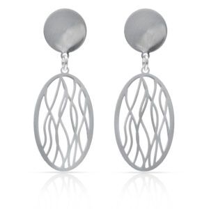 Pendientes largos plata oval lineas caladas 15x38mm