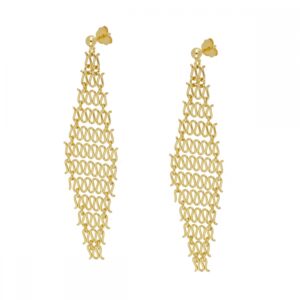 Pendientes largos rombo enrejado plata 925