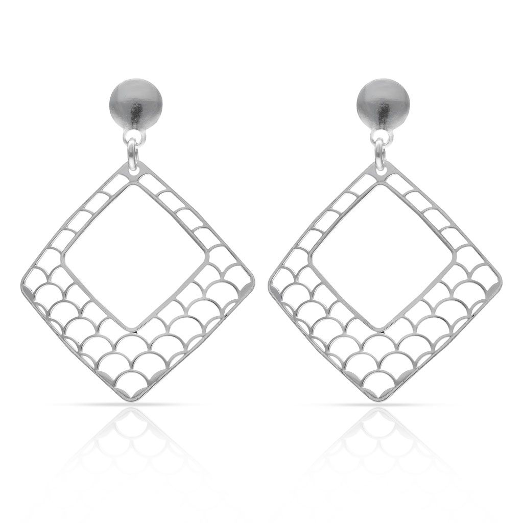 Pendientes largos rombo plata calados 26x35mm Pendientes largos rombo plata calados 26x35mm