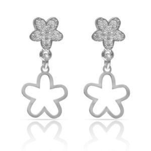 Pendientes plata flores circonitas 11x23mm