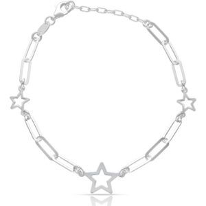 Pulsera eslabones plata 3 chamrs estrellas