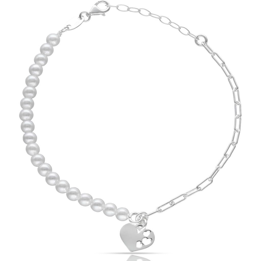 Pulsera eslabones plata perlas y colgante corazón Pulsera eslabones plata perlas y colgante corazón