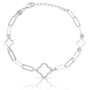 Pulsera eslabones y treboles en plata 925